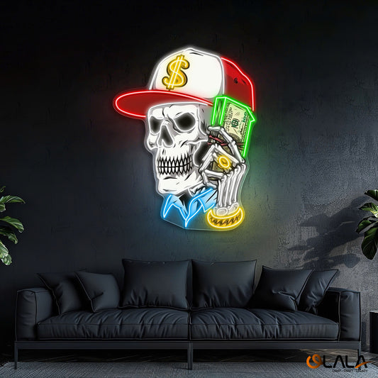 Skull & Dollar Dreams Neon Light Artwork