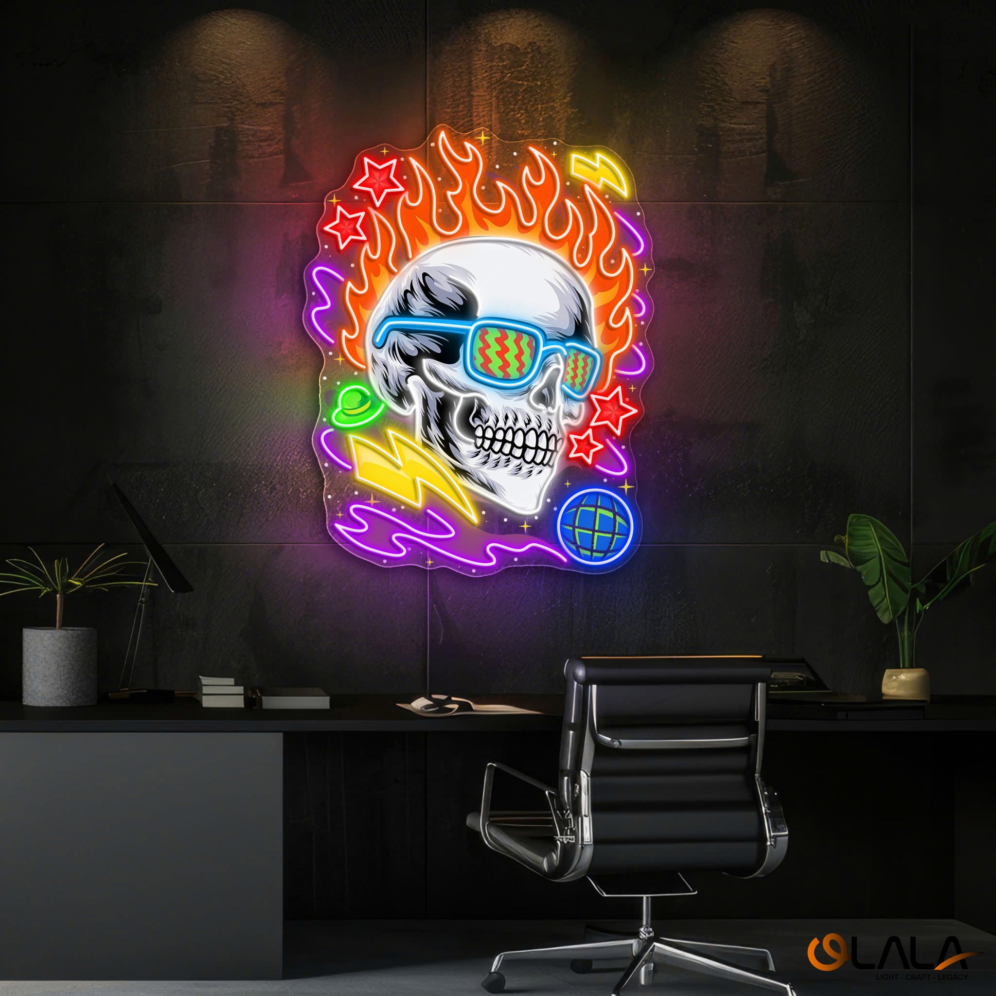 Neon Skull A Vivid Glow of Rebellion Neon Light Artwork