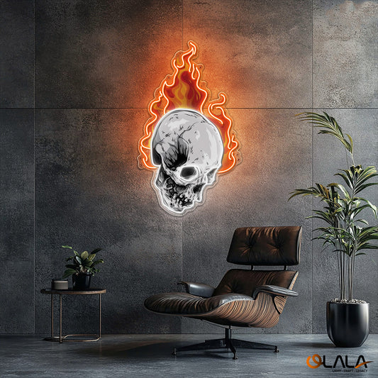 Infernal Glow Skull & Fire Neon Light Artwork