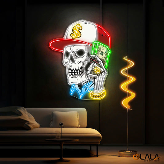Skull & Dollar Dreams Neon Light Artwork