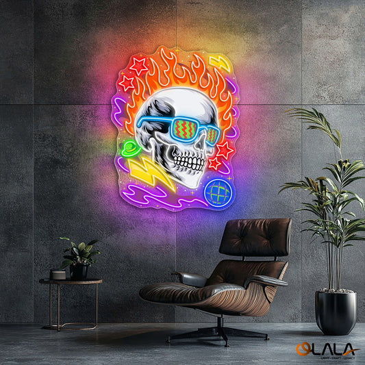 Neon Skull A Vivid Glow of Rebellion Neon Light Artwork
