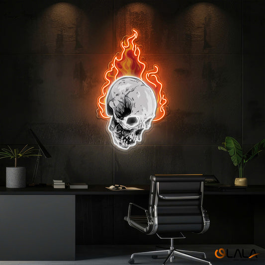 Infernal Glow Skull & Fire Neon Light Artwork