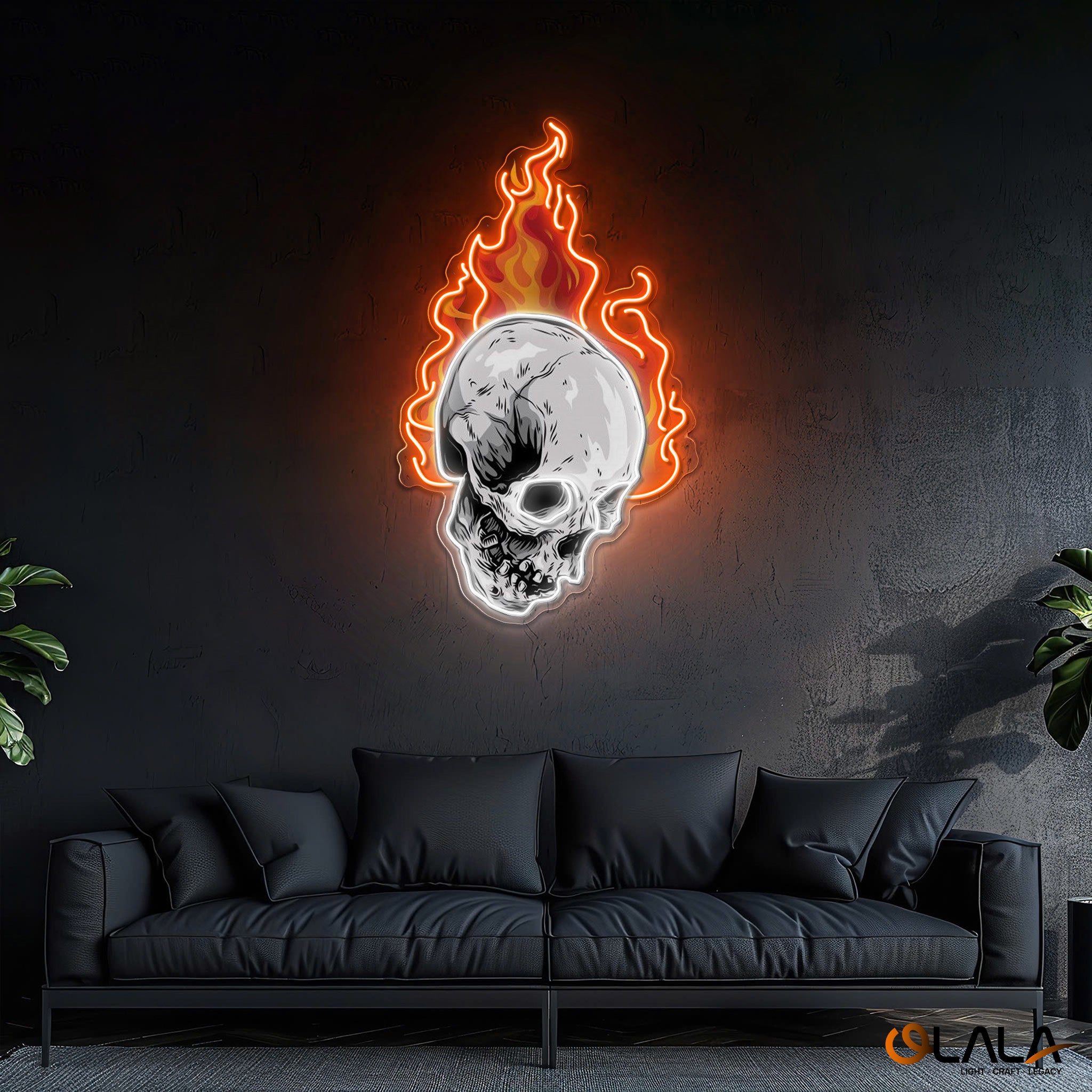 Infernal Glow Skull & Fire Neon Light Artwork