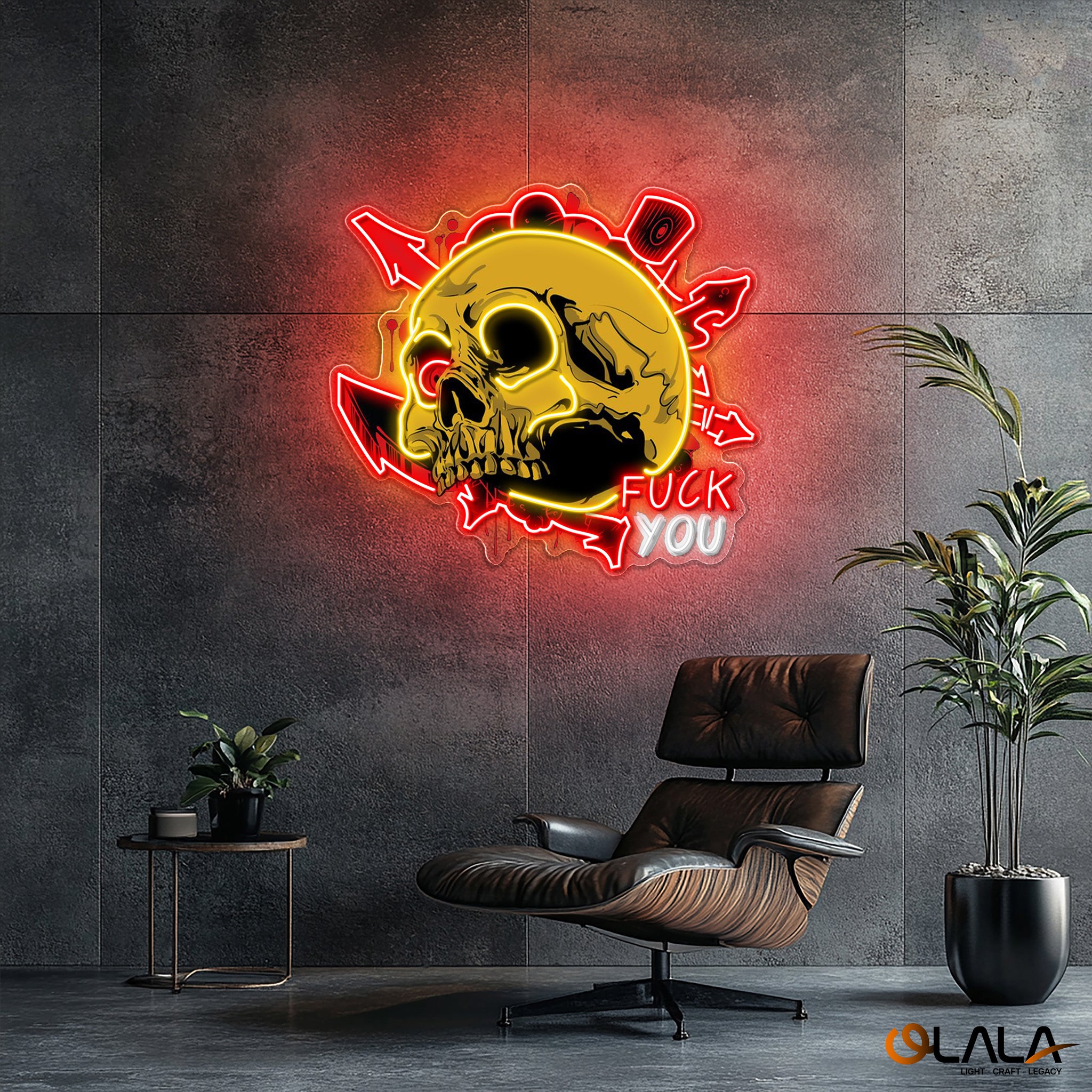 Dirty Skull With Graffity Neon Light Artwork