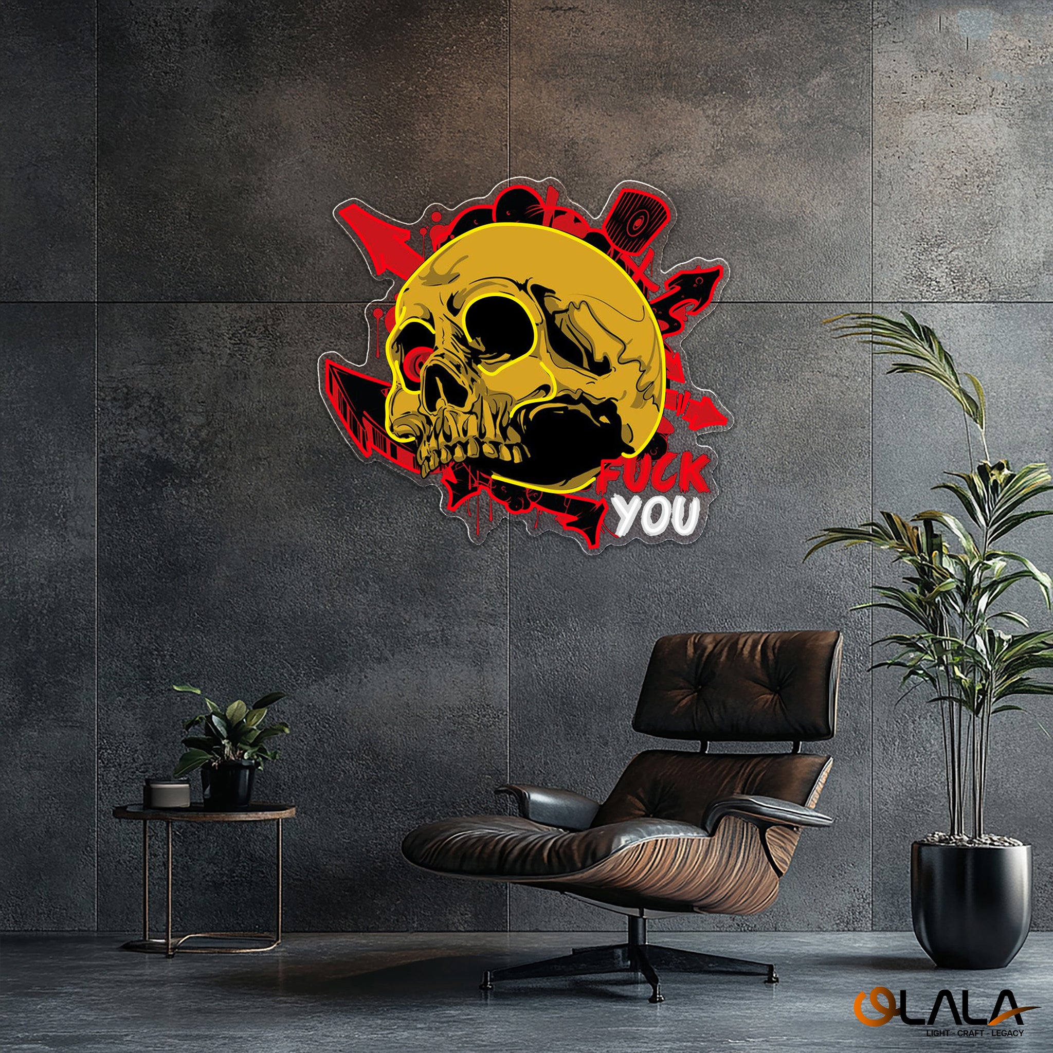 Dirty Skull With Graffity Neon Light Artwork