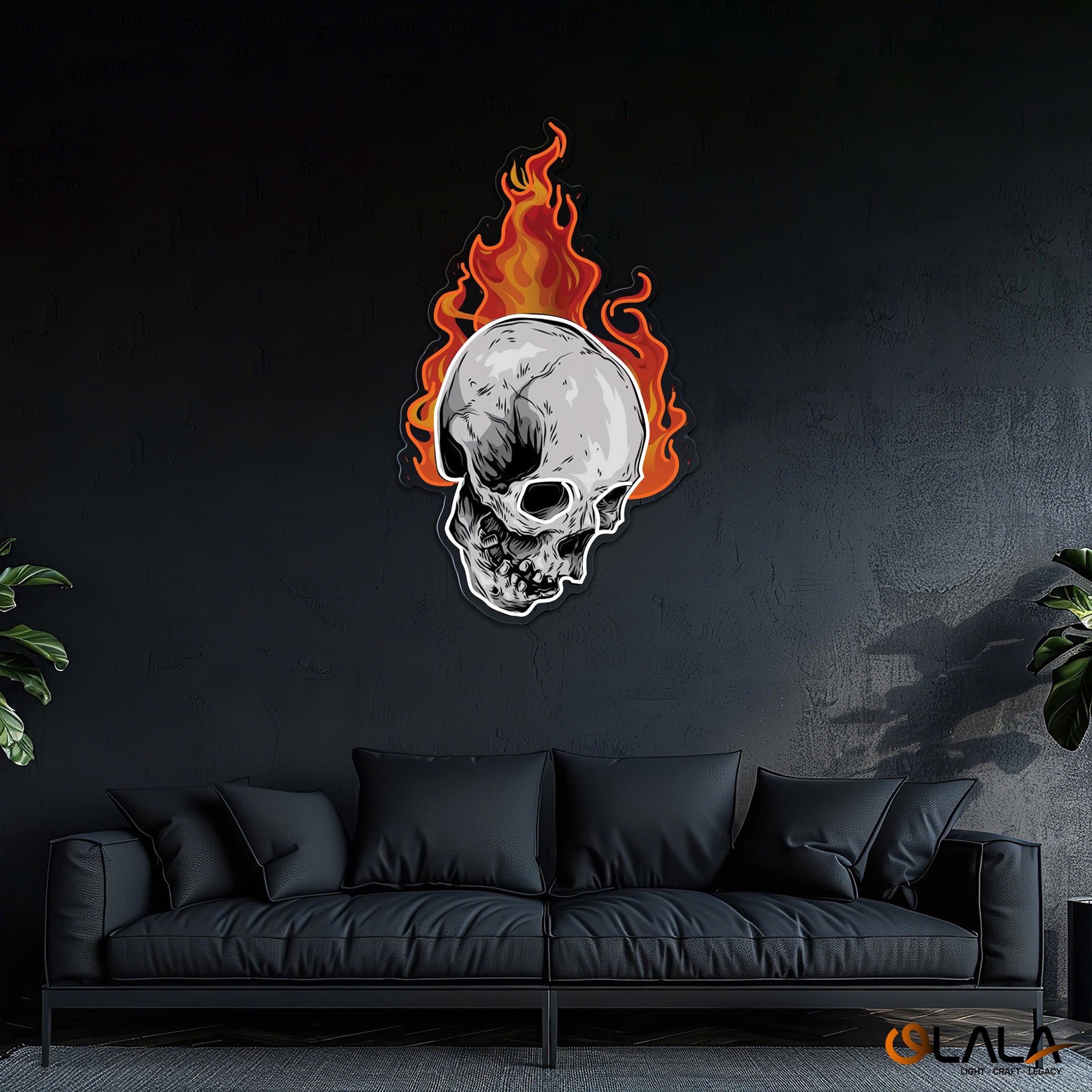 Infernal Glow Skull & Fire Neon Light Artwork