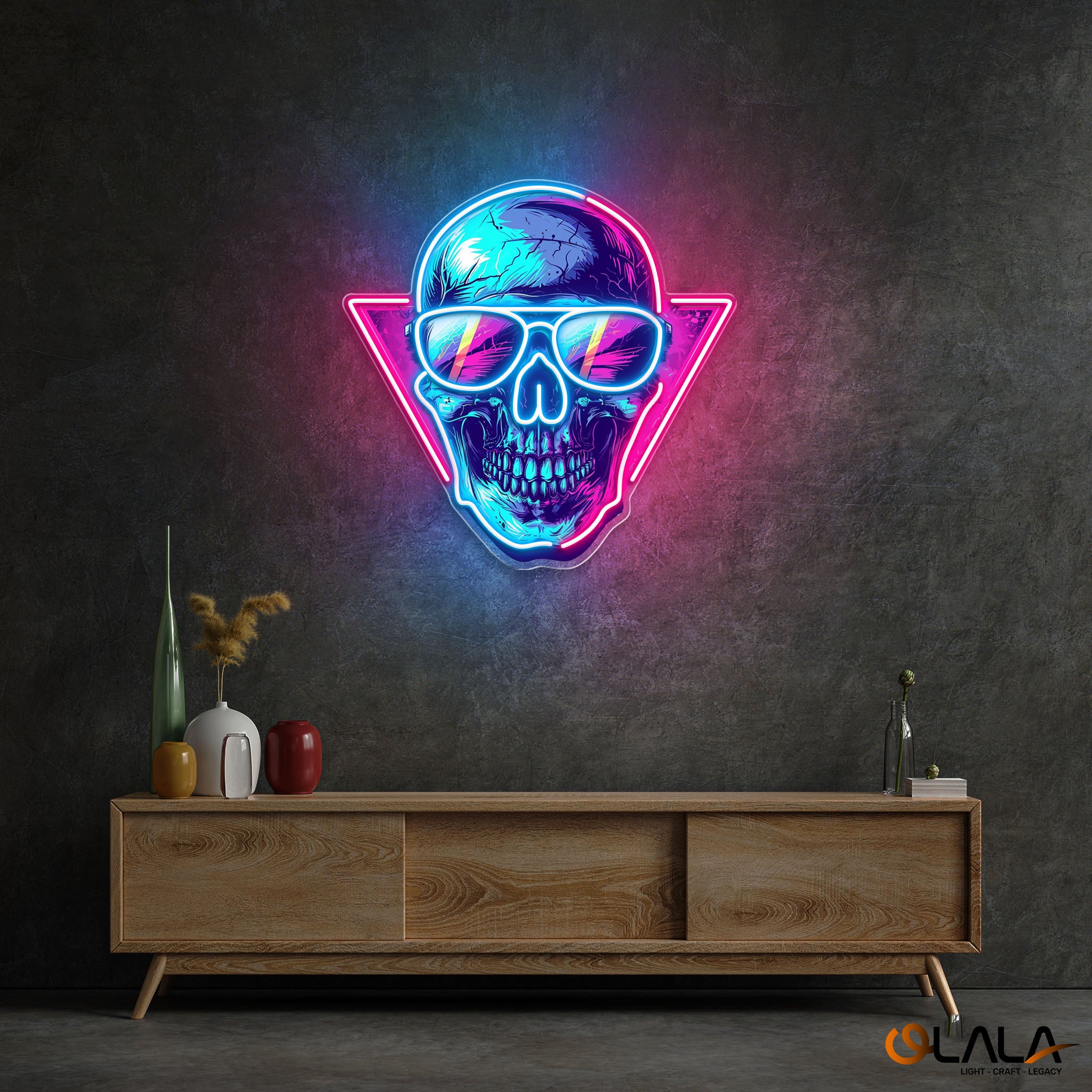 Cool Skull Wearing Glasses Color Pop Neon Light Artwork