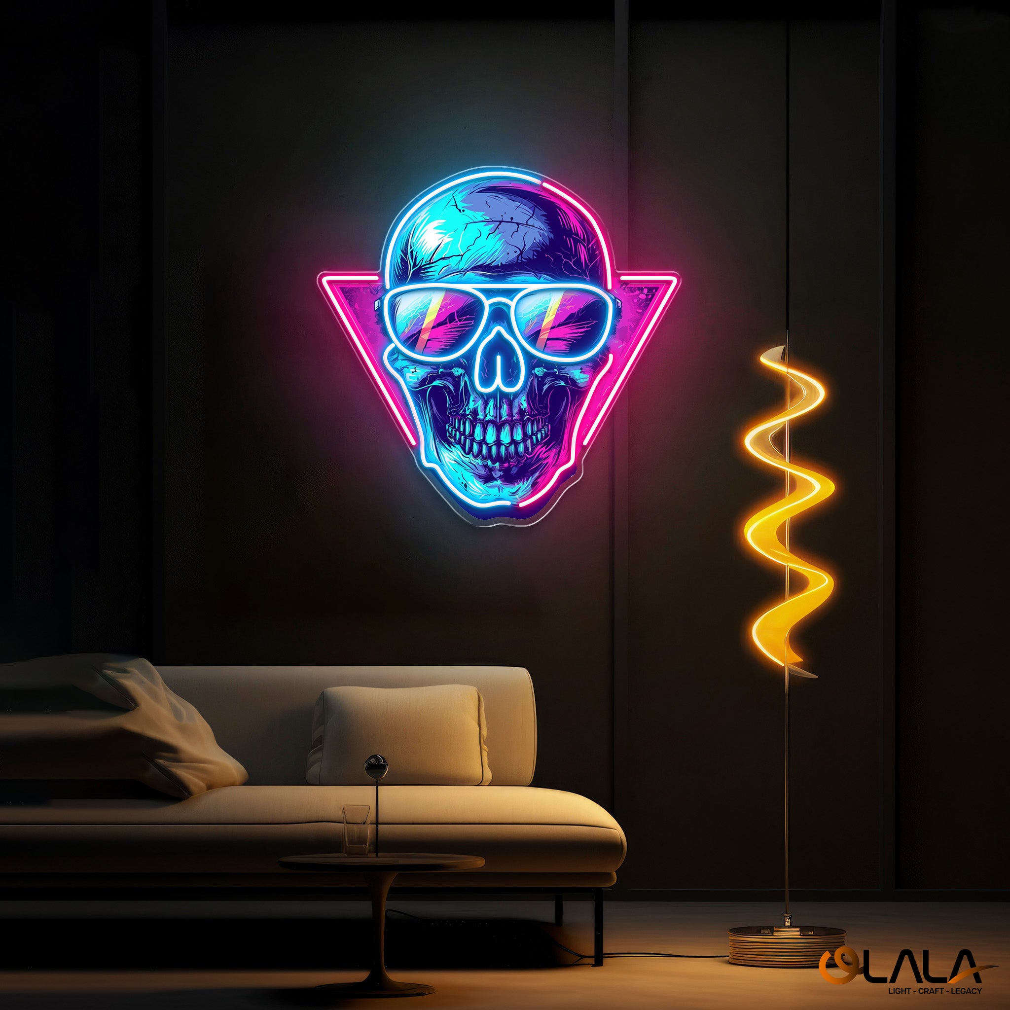 Cool Skull Wearing Glasses Color Pop Neon Light Artwork