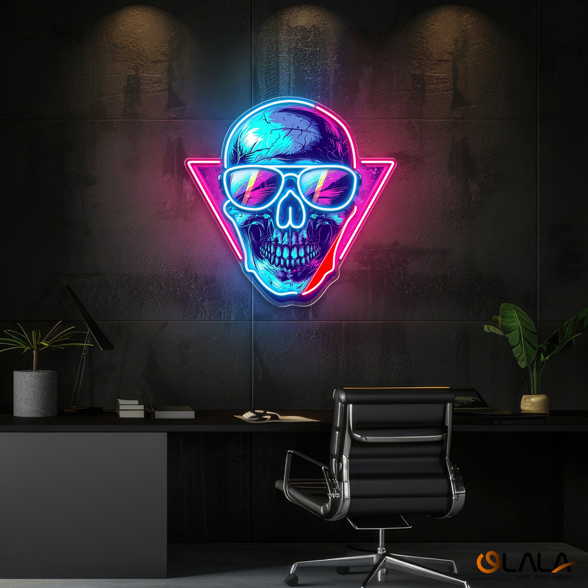 Cool Skull Wearing Glasses Color Pop Neon Light Artwork