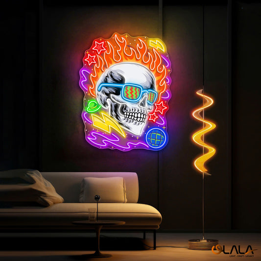 Neon Skull A Vivid Glow of Rebellion Neon Light Artwork