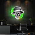 Load image into Gallery viewer, Skull, Hat & Smoke in the Neon Glow Neon Sign Light Artwork
