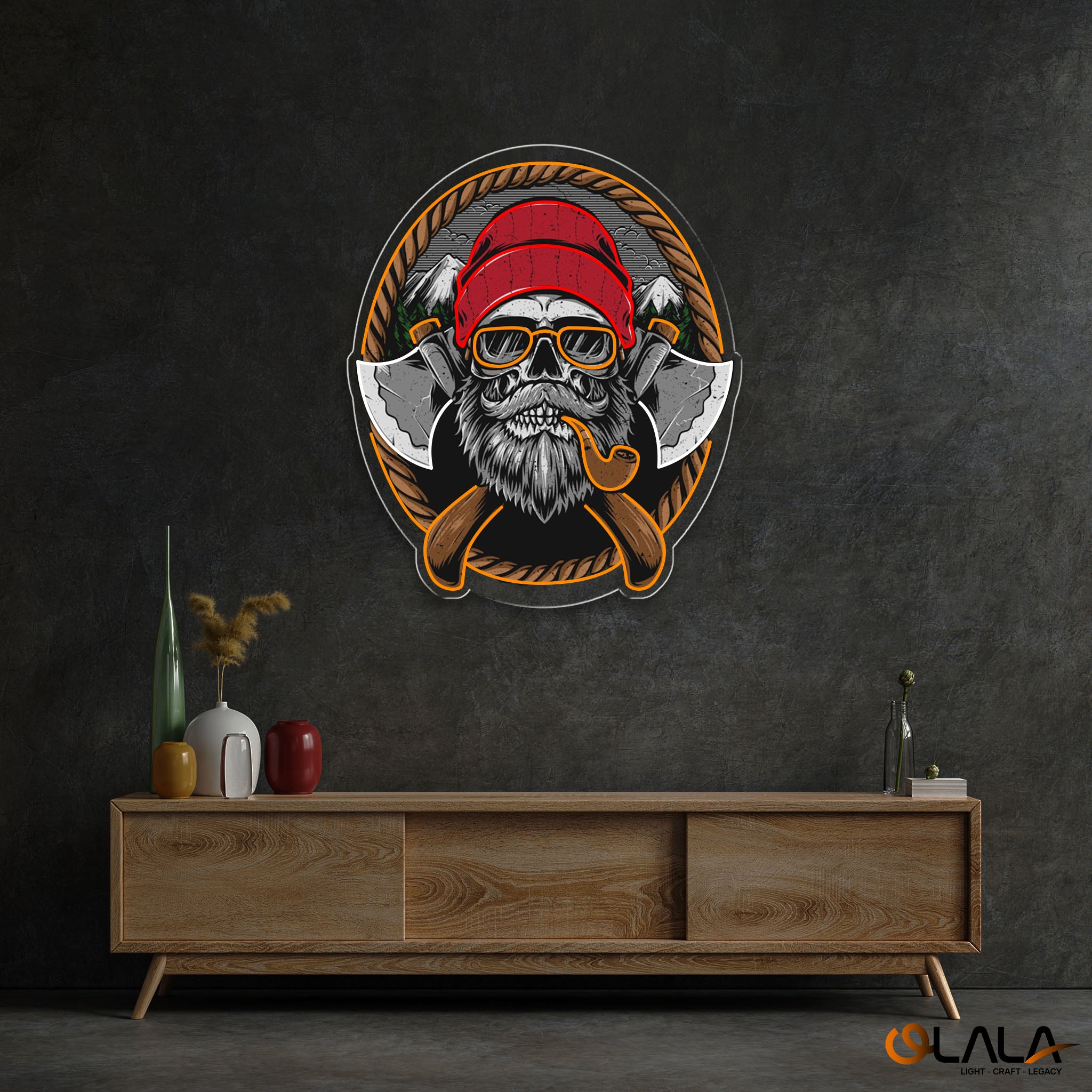 Beard Woodman Skull With Axe Neon Sign Light Artwork
